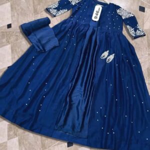3 Pcs Women’s Stitched Shamoz Silk Plain Gown Suit