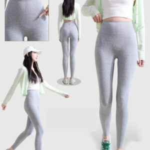 Solid Color Breathable Yoga Sports High Waist 9 Points Modal Cotton Threaded Legging
