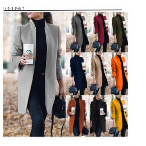 European and American Fashion Pure Color Stand-Up Collar Woolen Jacket