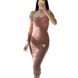 women’s dress off-shoulder pleated dress