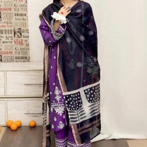 3 Pcs Women’s Unstitched Embroidered Suit