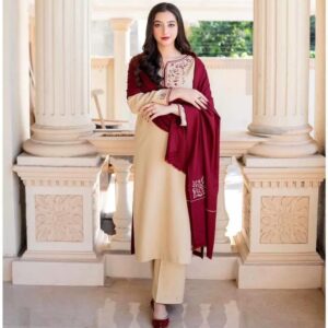 3 Pcs Women’s Unstitched Embroidered Suit