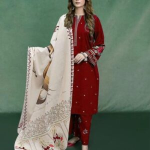 3 Pcs Women’s Unstitched Embroidered Suit