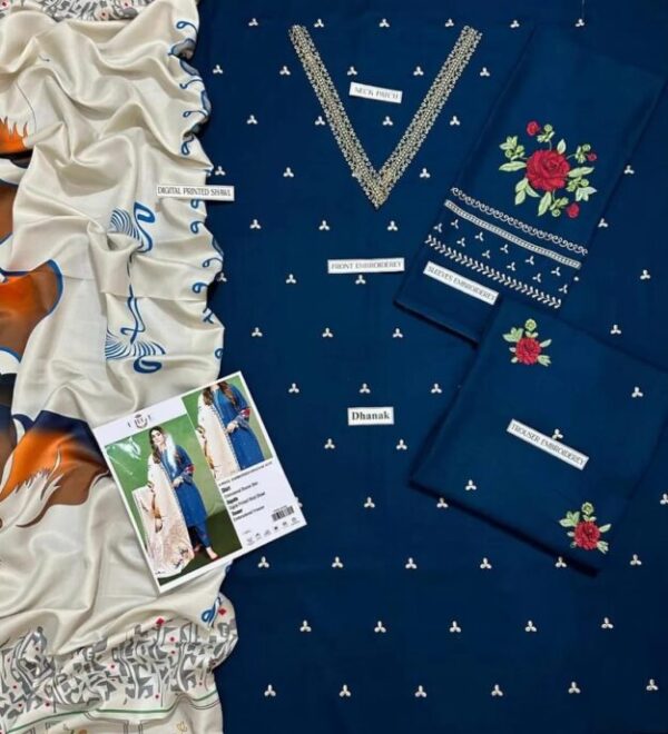 3 Pcs Women's Unstitched Embroidered Suit