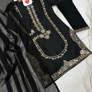3 Pcs Women’s Stitched Shamoz Silk Sequins Embroidered Suit