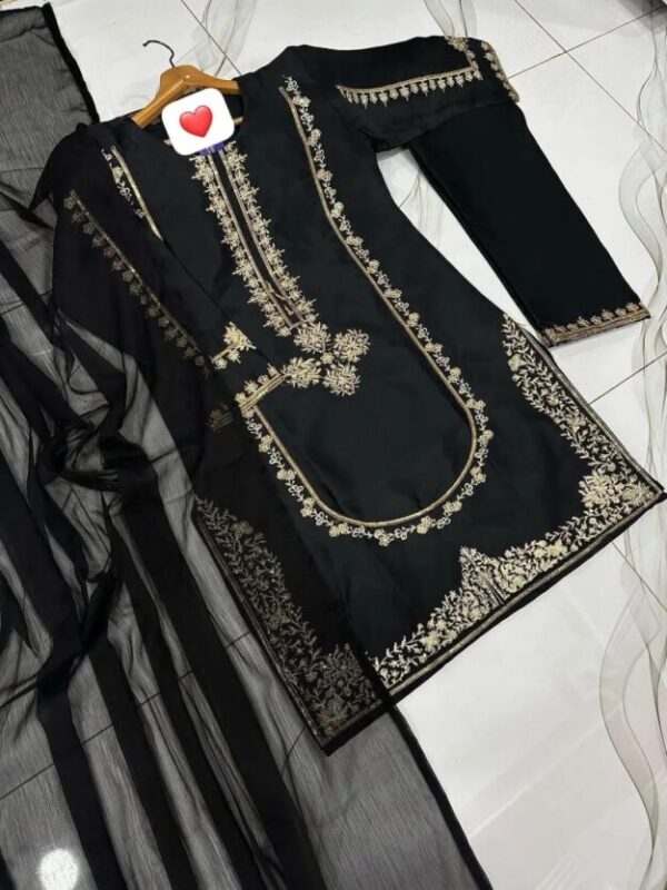 3 Pcs Women's Stitched Shamoz Silk Sequins Embroidered Suit