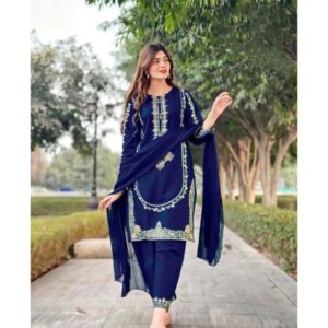 3 Pcs Women’s Stitched Shamoz Silk Sequins Embroidered Suit