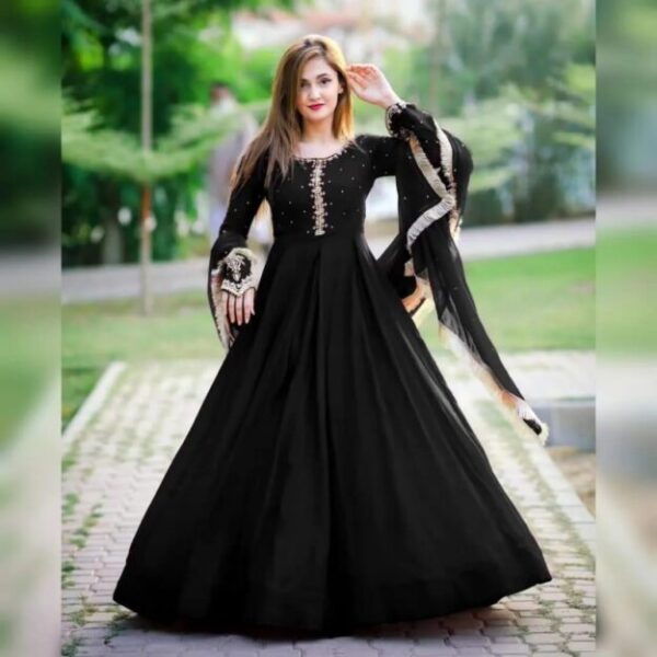 3 Pcs Women's Stitched Chiffon Embroidered Frock