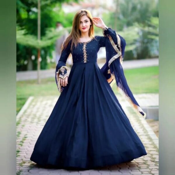 3 Pcs Women's Stitched Chiffon Embroidered Frock