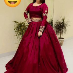 3 Pcs Women’s Stitched Shamoz Silk Plain Gown Suit