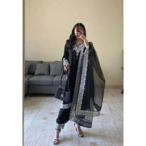 3 Pcs Women’s Stitched Organza Embroidered Suit