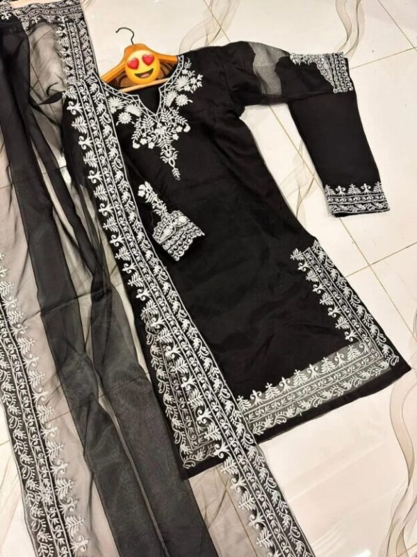 3 Pcs Women's Stitched Organza Embroidered Suit