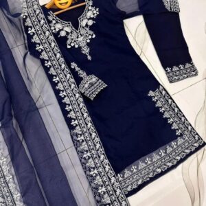 3 Pcs Women’s Stitched Organza Embroidered Suit