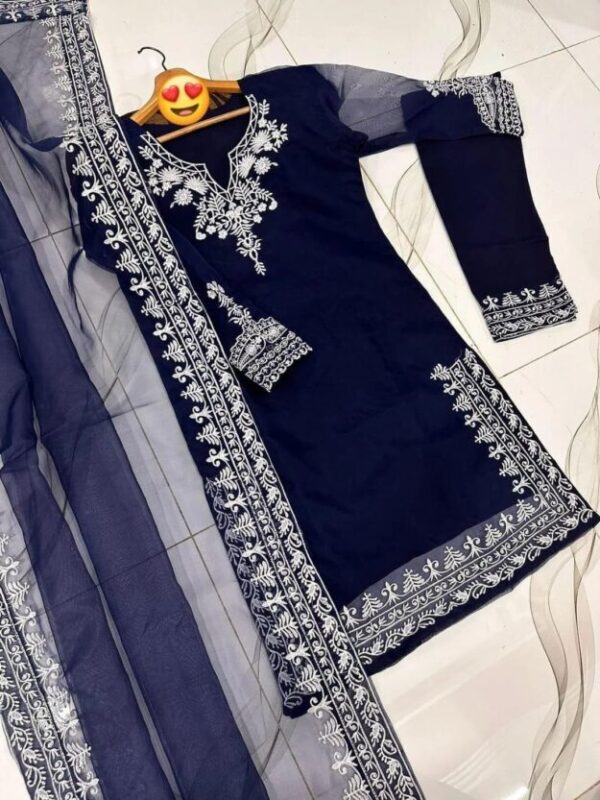 3 Pcs Women's Stitched Organza Embroidered Suit