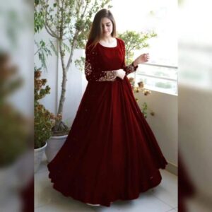 3 Pcs Women’s Stitched Shamoz Silk Plain Gown Suit