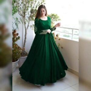 3 Pcs Women’s Stitched Shamoz Silk Plain Gown Suit