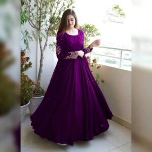 3 Pcs Women’s Stitched Shamoz Silk Plain Gown Suit