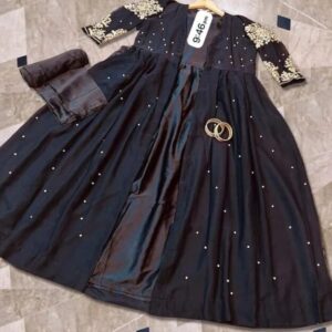 3 Pcs Women’s Stitched Shamoz Silk Plain Gown Suit