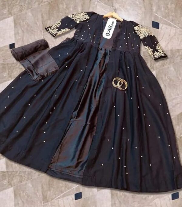 3 Pcs Women's Stitched Shamoz Silk Plain Gown Suit