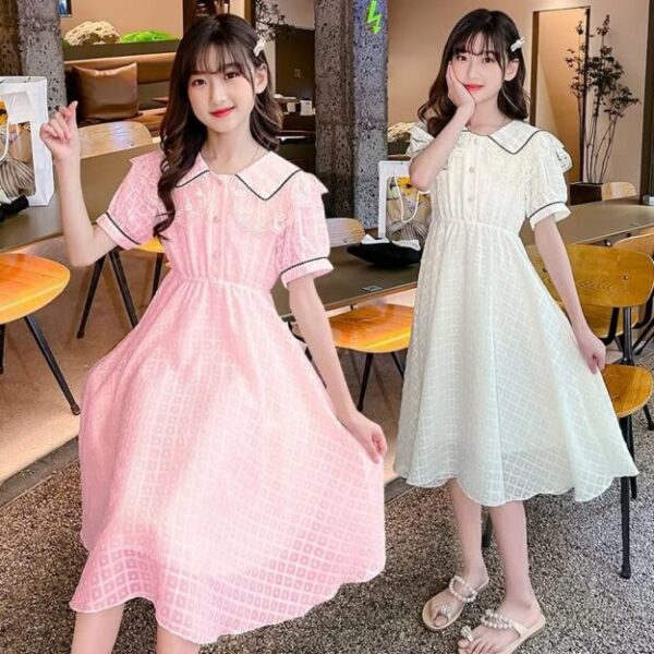 Girls Dress 2024 Summer New Little Girl Princess Dress Medium and Large Children Sweet and Fashionable