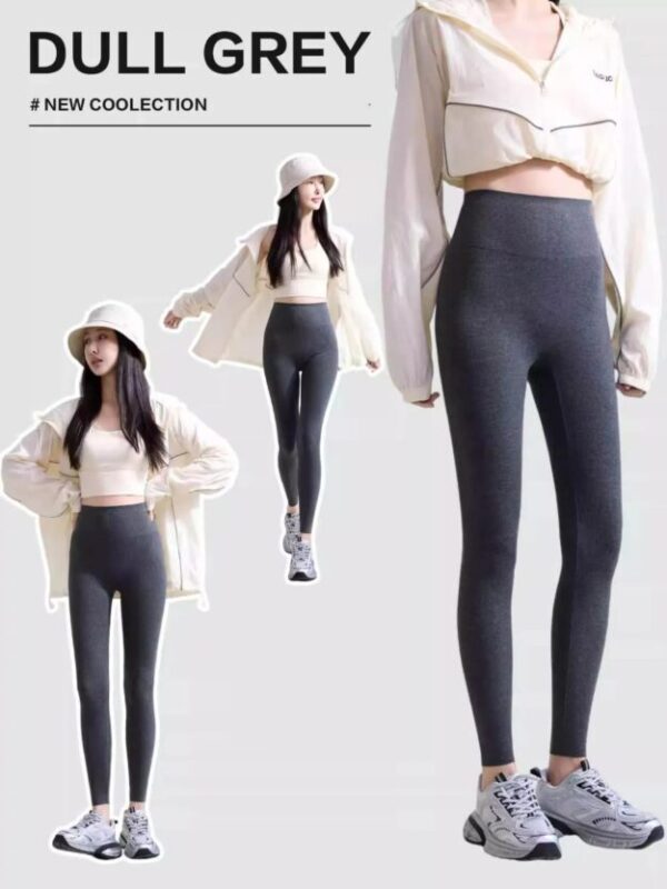 Solid Color Breathable Yoga Sports High Waist 9 Points Modal Cotton Threaded Legging