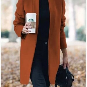 European and American Fashion Pure Color Stand-Up Collar Woolen Jacket
