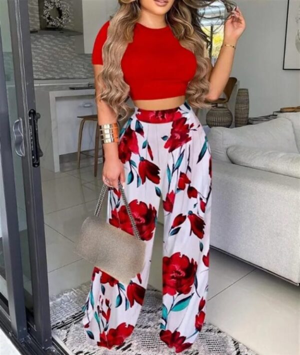 Printed Two-Piece Short-Sleeved Casual Suit for Women