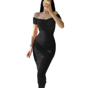 women’s dress off-shoulder pleated dress
