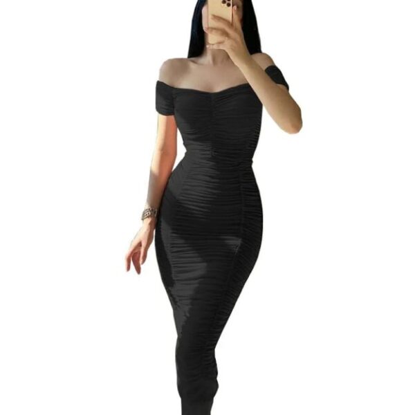 women's dress off-shoulder pleated dress