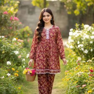 SbyS Presents 2 Pcs Women’s Winter Khaddar Printed Frock And Trouser
