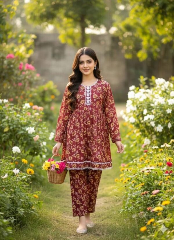 SbyS Presents 2 Pcs Women's Winter Khaddar Printed Frock And Trouser