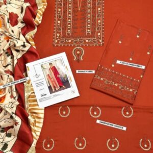 3 Pcs Women’s Unstitched Embroidered Suit