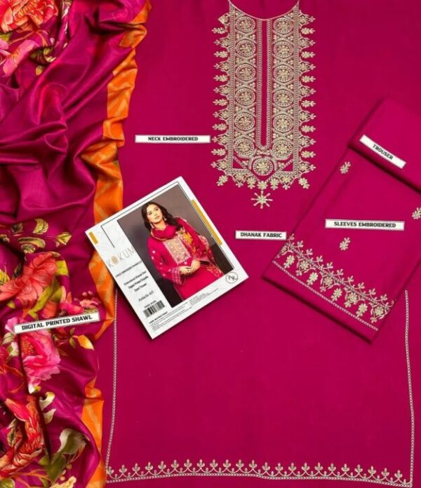 3 Pcs Women's Unstitched Embroidered Suit