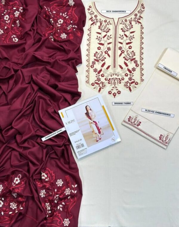 3 Pcs Women's Unstitched Embroidered Suit