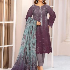 Elegant Purple Linen Suit with Chikankari Embroidered Accents