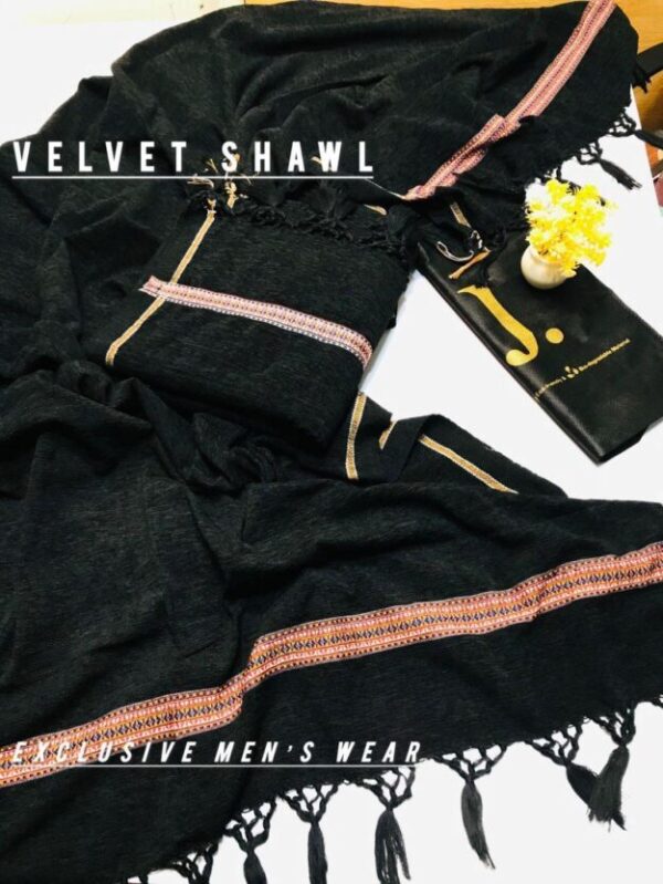 Luxurious Black Velvet Shawl - Plain Design, Perfect for All Occasions