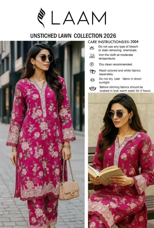 Unstitched Lawn Suit Pink Floral 2026