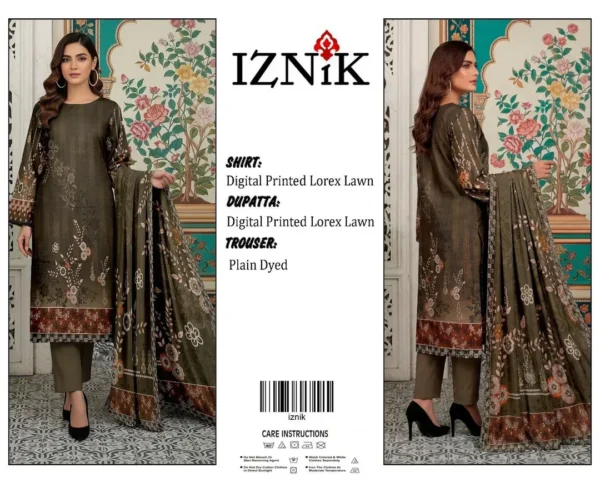 Brown Digital Print Lawn 3Pcs Set