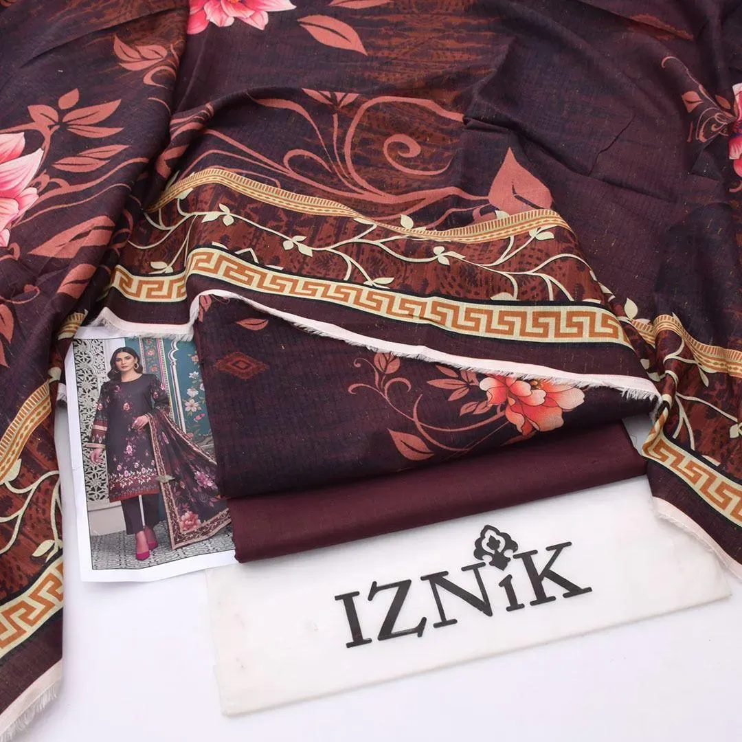 Brown Digital Print Lawn 3Pcs Women Suit - Image 2
