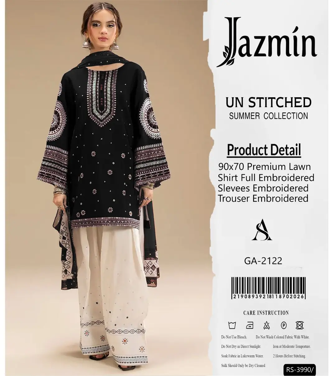 3 Pcs Women's Unstitched Embroidered Suit