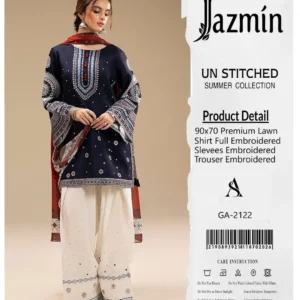 3 Pcs Women’s Unstitched Embroidered Suit