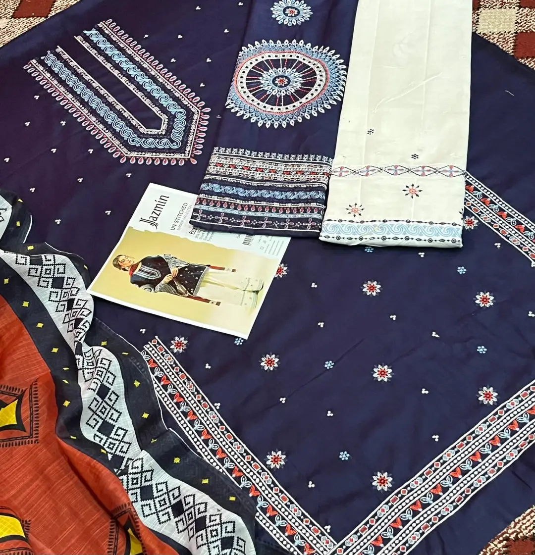 3 Pcs Women's Unstitched Embroidered Suit - Image 3