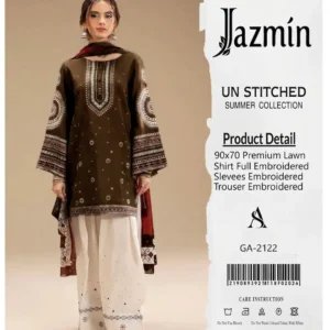 3 Pcs Women’s Unstitched Embroidered Suit