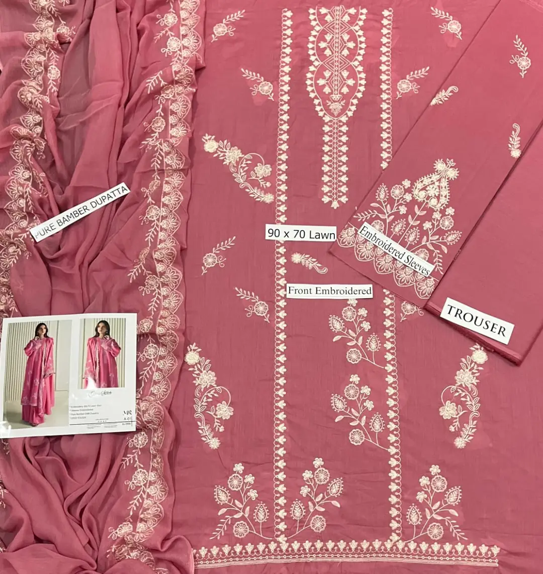 3 Pcs Women's Unstitched Embroidered Suit - Image 2