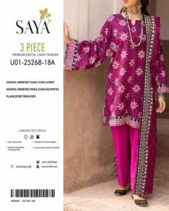 3 Piece Unstitched Lawn Suit Purple Floral