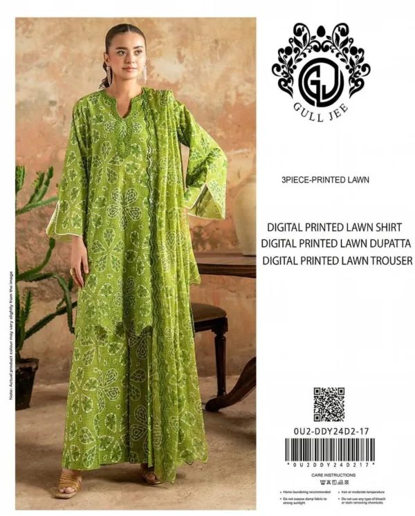 Unstitched 3-Piece Green Lawn Suit