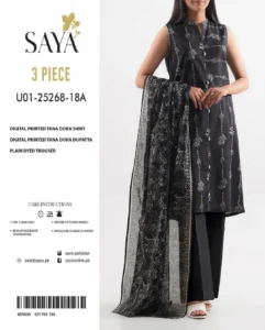 3 Piece Black Digital Print Lawn Suit for Women