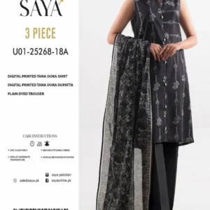 3 Piece Black Digital Print Lawn Suit for Women