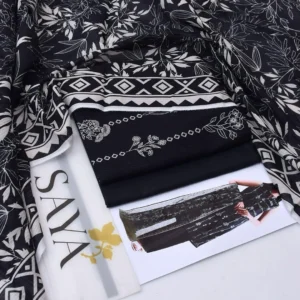 3 Piece Black Digital Print Lawn Suit for Women