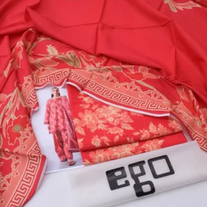 Unstitched 3-Piece Red Floral Lawn Suit